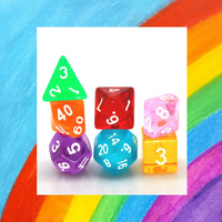 Mixed Rainbow 7-Dice Set w/White Numbers Dnd Dice Set