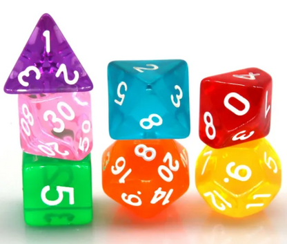 Mixed Rainbow 7-Dice Set w/White Numbers Dnd Dice Set