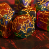 Mystic Aurora Crackle Nexus: 7-Dice RPG Set Translucent with Gold Crackle Effect