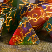 Mystic Aurora Crackle Nexus: 7-Dice RPG Set Translucent with Gold Crackle Effect
