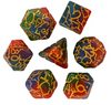 Mystic Aurora Crackle Nexus: 7-Dice RPG Set Translucent with Gold Crackle Effect