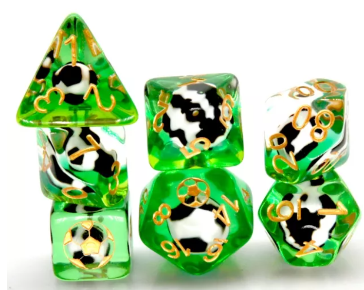 Football Soccer Themed DND Dice Set - Green with Gold Numbers