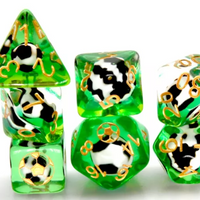 Football Themed 7-Dice Set Green w/ Soccer Ball Inside w/Gold Dnd Dice