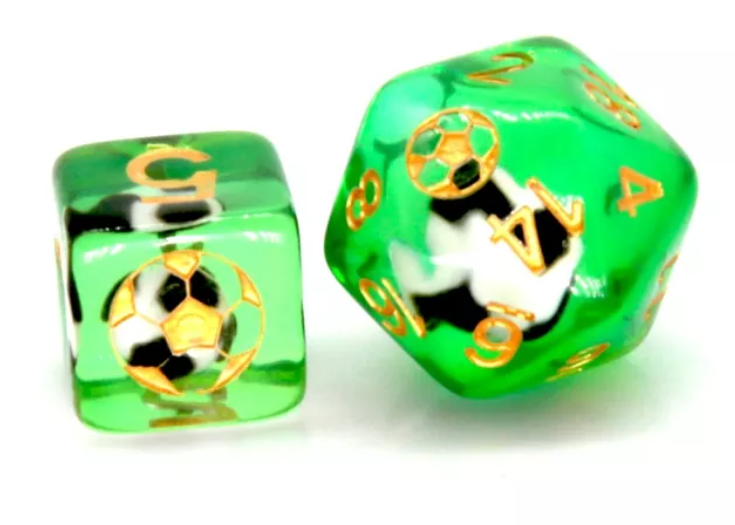 Football Soccer Themed DND Dice Set - Green with Gold Numbers