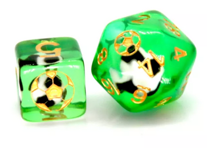 Football Soccer Themed DND Dice Set - Green with Gold Numbers
