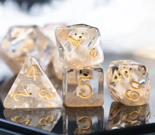 Puppy Dog 7-Dice Set w/Gold Numbers Dnd Dice Set Dog Dice