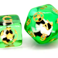 Football Themed 7-Dice Set Green w/ Soccer Ball Inside w/Gold Dnd Dice