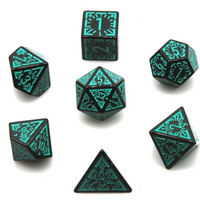Arcane Teal Glyph Polyhedral Dice Set | 7-Dice Black & Teal