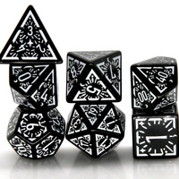 Arcane White Glyph Polyhedral Dice Set | 7-Dice Black & White