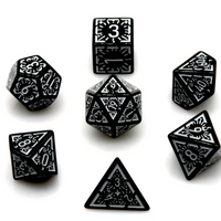 Arcane White Glyph Polyhedral Dice Set | 7-Dice Black & White