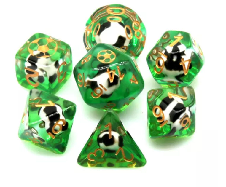 Football Soccer Themed DND Dice Set - Green with Gold Numbers