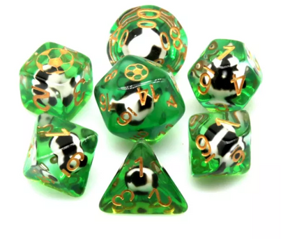 Football Soccer Themed DND Dice Set - Green with Gold Numbers