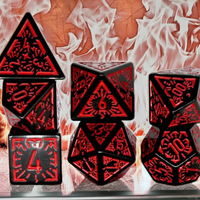 Arcane Flames Glyph Polyhedral Dice Set | 7-Dice Black & Red