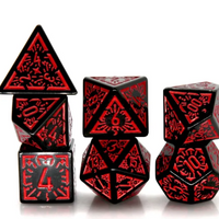 Arcane Flames Glyph Polyhedral Dice Set | 7-Dice Black & Red