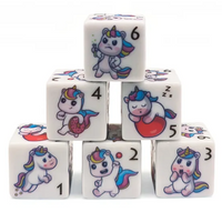 (White) Unicorn Dice | Printed d6 Dice Featuring Fantasy Animal Numbered