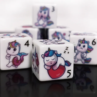 (White) Unicorn Dice | Printed d6 Dice Featuring Fantasy Animal Numbered