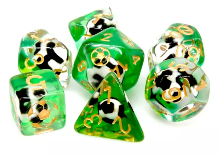 Football Soccer Themed DND Dice Set - Green with Gold Numbers