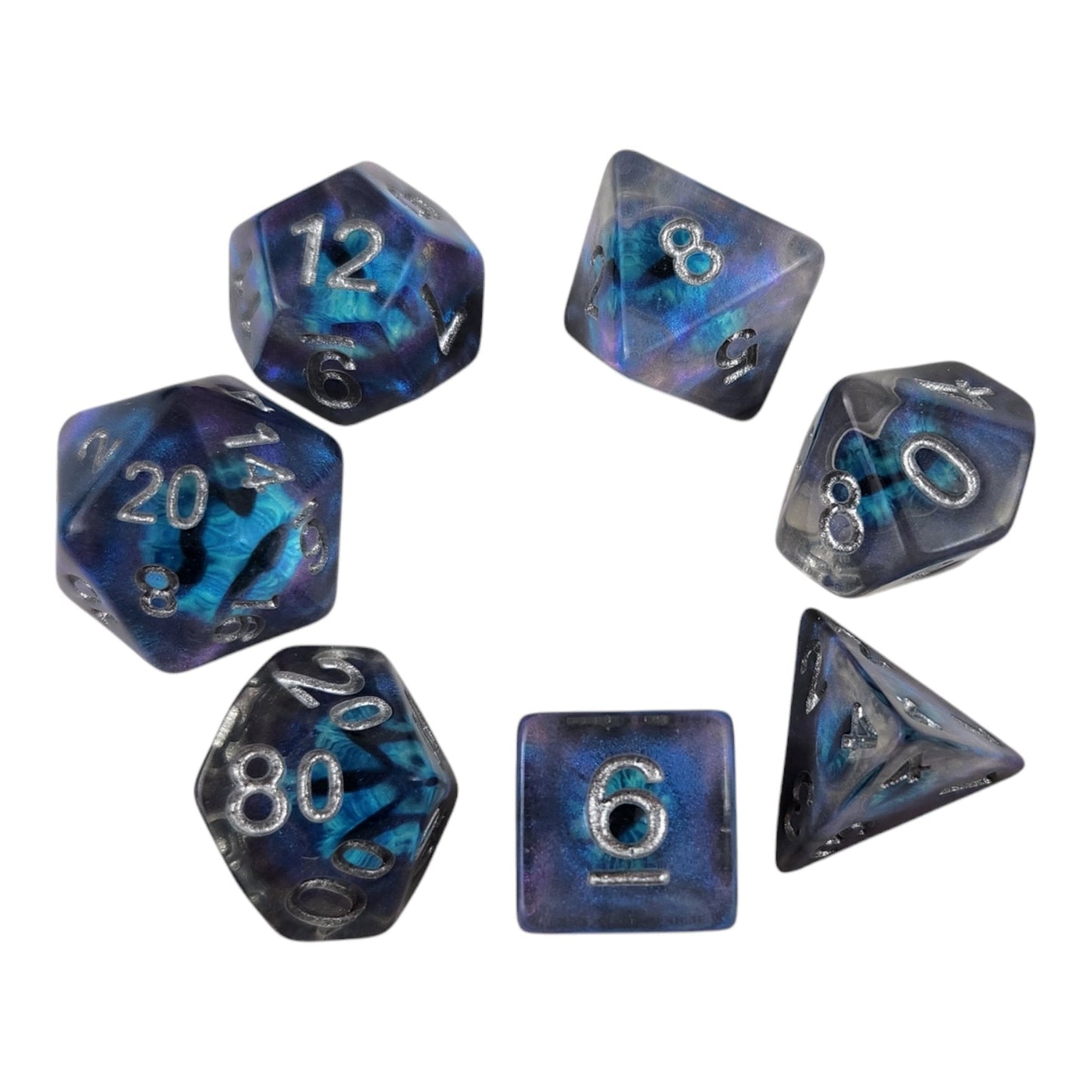 Dragon Eye Dice Set — Purple, Blue & Teal