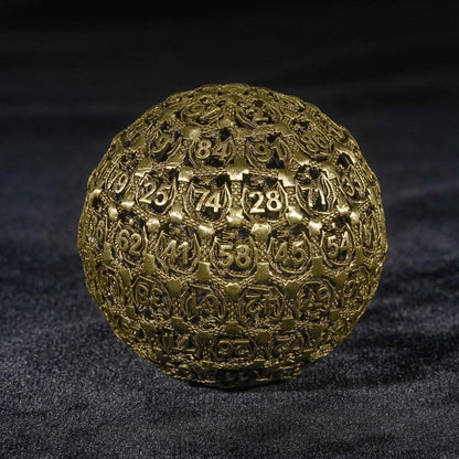 Dragon's Castle - Gold Round D100 Metal DND Dice 50mm