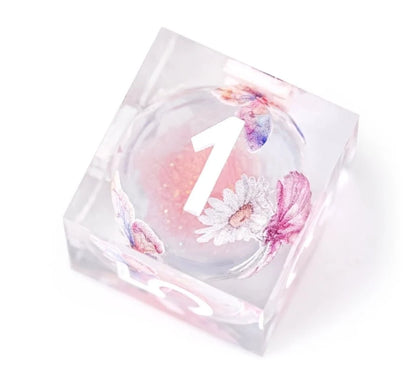 Dream Series-Pink Quicksand Butterfly Resin Liquid Core Dice Set