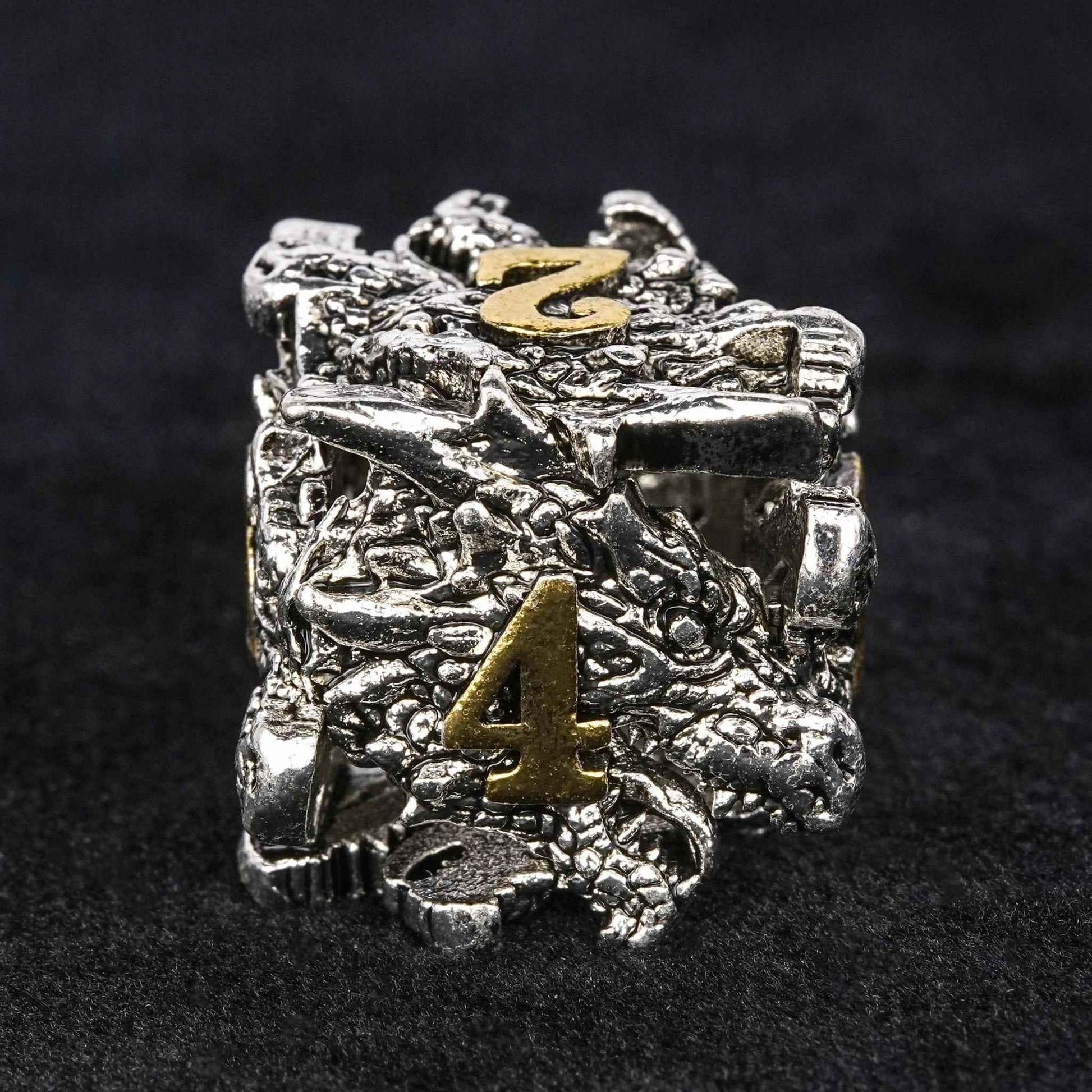 dungeons and dragons silver shaped dragon head metal hollow dice set
