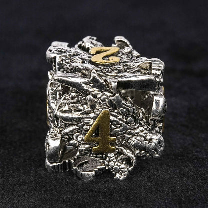 dungeons and dragons silver shaped dragon head metal hollow dice set