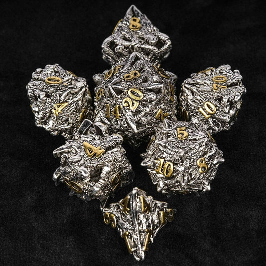 dungeons and dragons silver shaped dragon head metal hollow dice set
