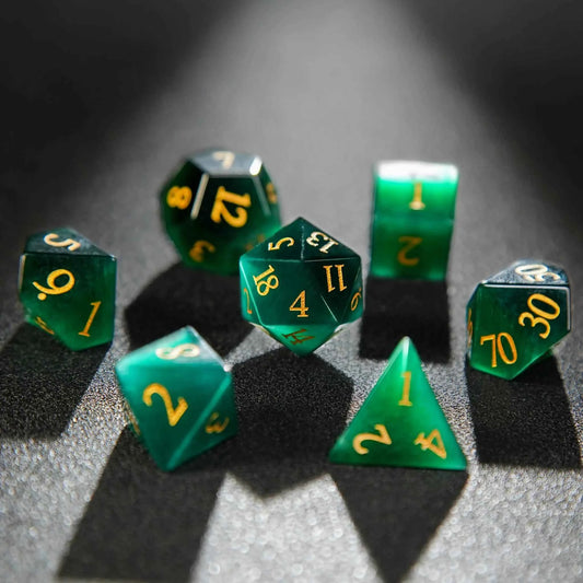 Dwarf Artisan Emerald Gemstone DND Dice Set — Natural Green Crystal 7-Piece TTRPG Dice