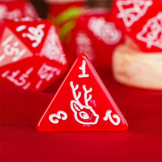 Red Christmas Dice – Holiday Festive RPG Dice Set with White Holiday Designs