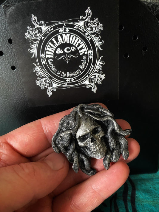 Medusa Skull Magnet, Hand Painted Resin Sculpture | Mythic Fantasy Decor | Medusa Skull Magnet for Fantasy and Gothic Decor