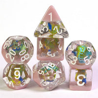 Peacock + Pink 7-Dice Set w/White Numbers Dnd Dice Set