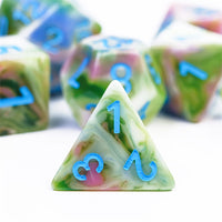 Earthly 4-Color 7-Dice Dnd Dice | Green White Green w/Blue Numbers Set