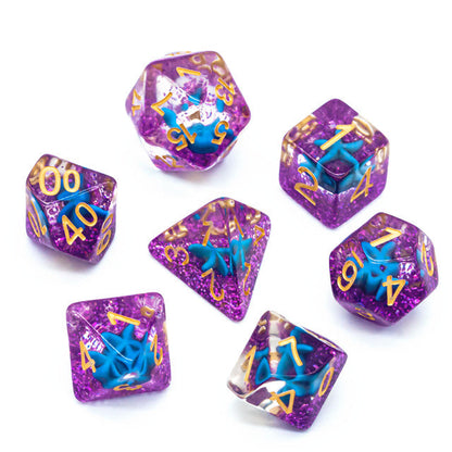 Purple w/Blue Starfish Dice 7-Dice Set Resin Dungeons and Dragons Dice