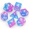 Purple Blue Two Tone 7-Dice Dnd Dice | Glitter w/White Numbers Set