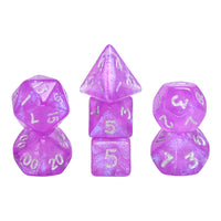 Glitter Pink 7-Dice Mini-Dice RPG Set w/Silver Numbers Miniature Dice