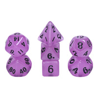 Purple Glow 7-Dice Mini-Dice RPG Set w/Black Numbers Miniature Dice