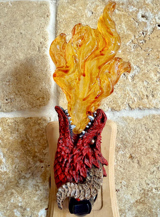 Fire Breathing Dragon Nightlight, Hand Painted Resin Sculpture | Fantasy Dragon Night Light | Mythic Legends Lighting for Fantasy Home Decor