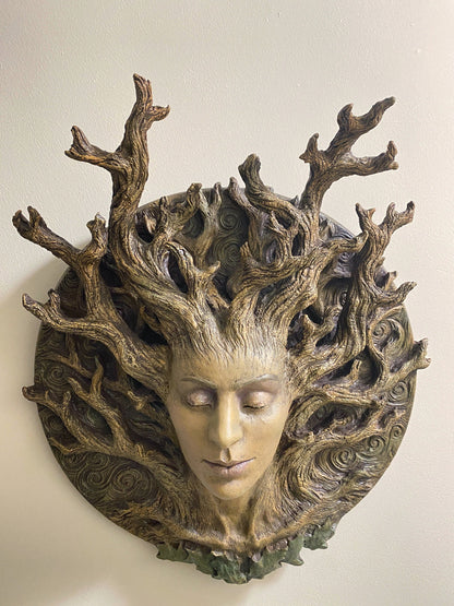 Dryad Bust, Life Sized Wall Plaque Resin Sculpture | Mythic Forest Creature Wall Art | Woodland Goddess Wall Plaque for Nature Lovers