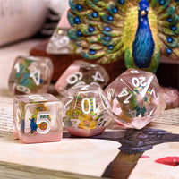 Peacock + Pink 7-Dice Set w/White Numbers Dnd Dice Set