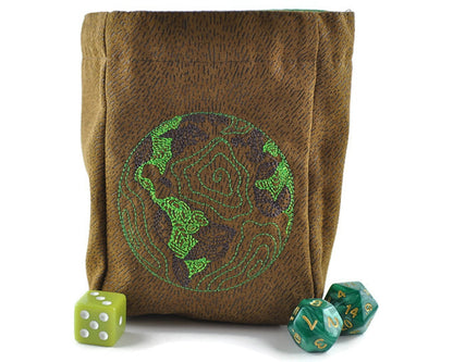 World Map Earth Dice Pouch — Vegan Leather Reversible Bag