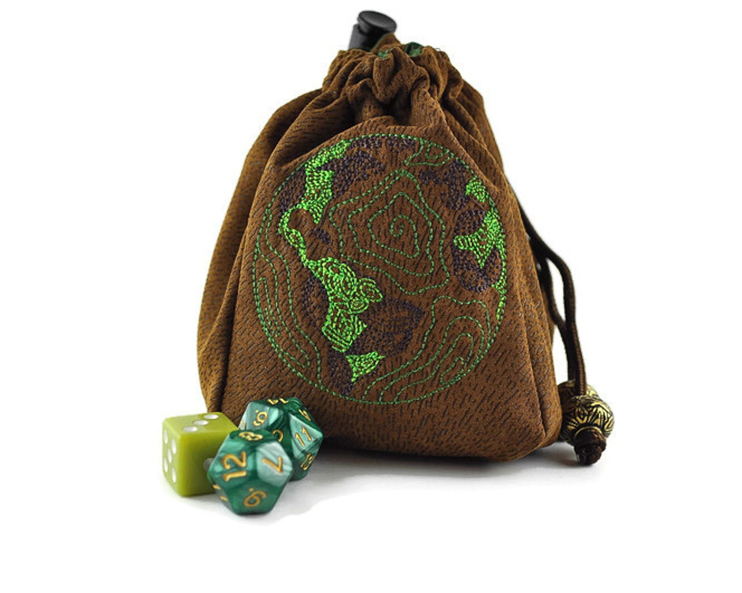World Map Earth Dice Pouch — Vegan Leather Reversible Bag
