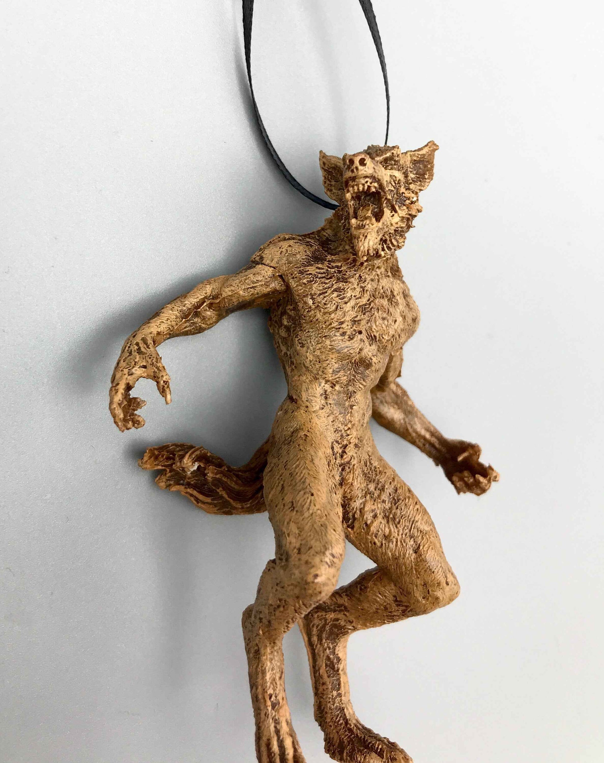Werewolf Ornament, Brown, Hand Painted Resin Sculpture | Gothic Halloween Legendary Monster | Dark Folklore for Spooky Holiday Ornament