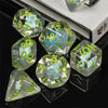 Dinosaur on Glitter 7-Dice Set w/Green Numbers Dnd Dice Set