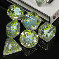 Dinosaur on Glitter 7-Dice Set w/Green Numbers Dnd Dice Set
