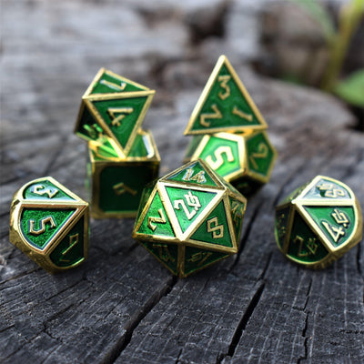 Elder Runes Emerald And Gold Metal Dice Set