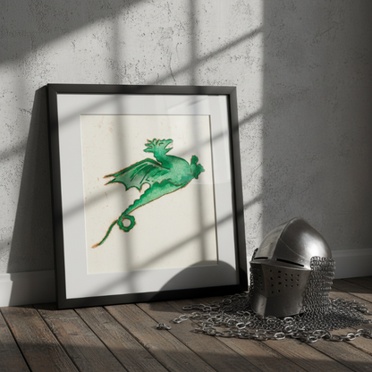 Emerald Dragon Marginalia Fine Art Print Archival Decor