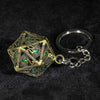 Emerald  Gem Dragon Eye Metal Hollow D20 Dice Pendant + 7 Mini Metal Dice Set