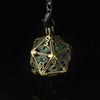 Emerald  Gem Dragon Eye Metal Hollow D20 Dice Pendant + 7 Mini Metal Dice Set