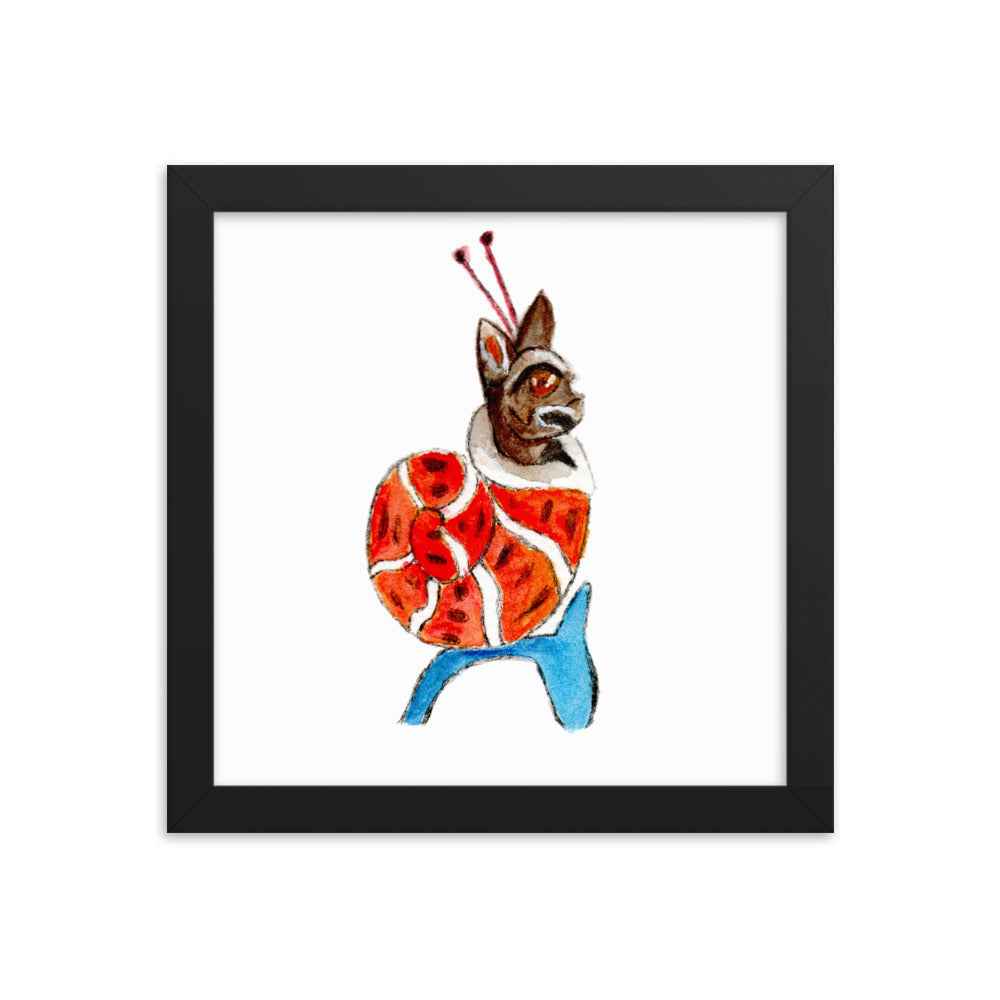 Medieval Snail Cat Framed Poster Ready to Hang Wall Art
