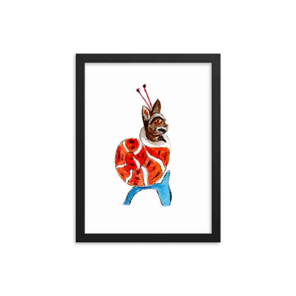 Medieval Snail Cat Framed Poster Ready to Hang Wall Art